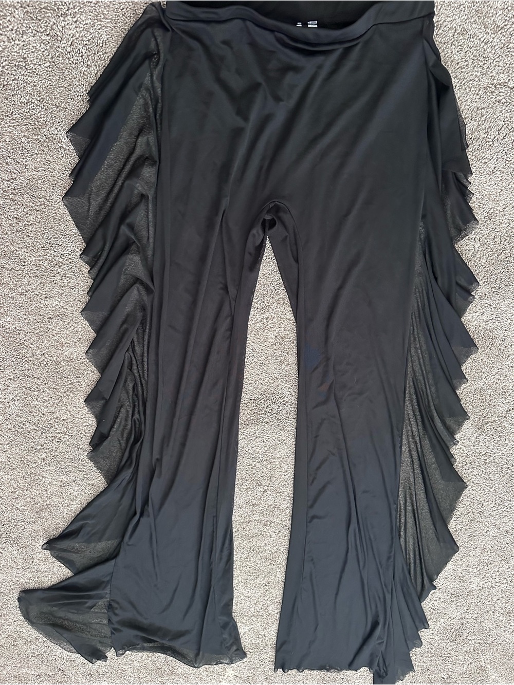 Black Flowy Ruffle Side sheer Pants